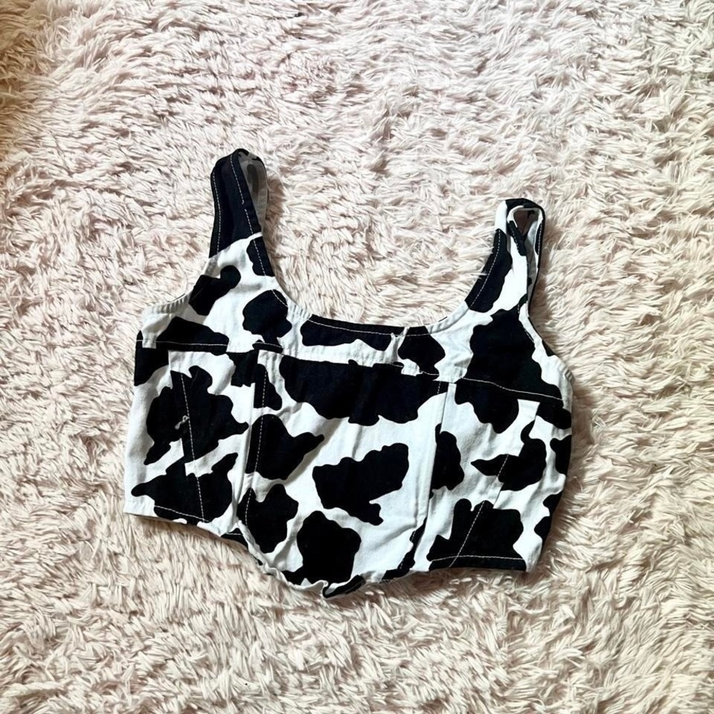 Cow Print Cow Girl Rodeo Southern Feminine Farm Smocked Bustier Crop Top Women M